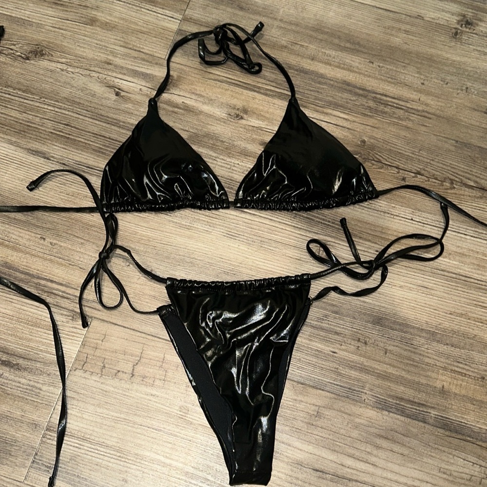 Black metallic bathing suit